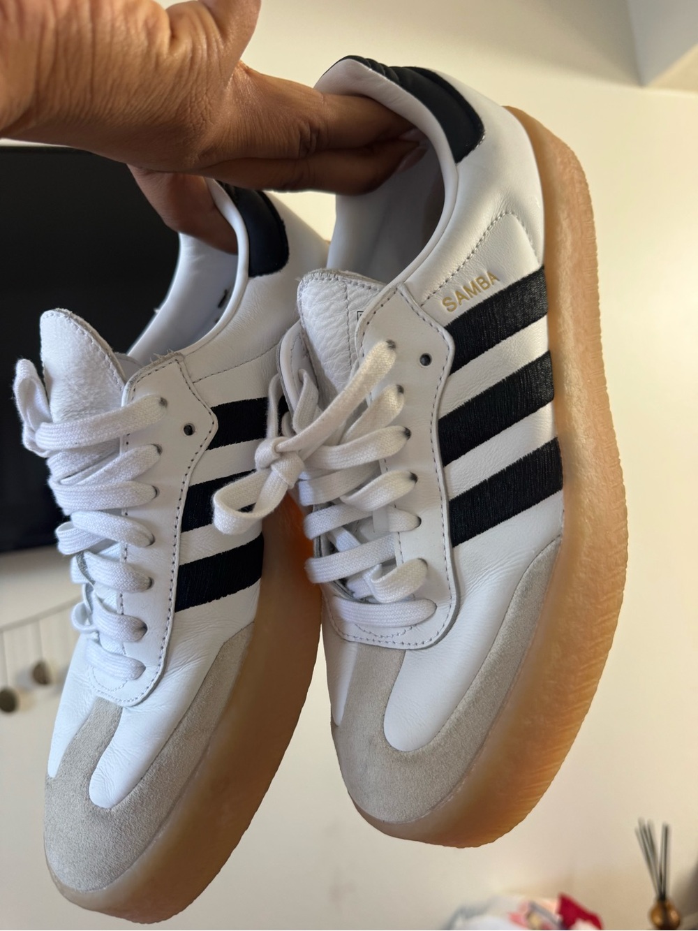 adidas White Black Samba Sneakers with Gum Sole - Women's